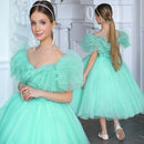 Kids Girls Ruffles Sleeves Sheer O Neck Sequined Party Dress childrensterritory