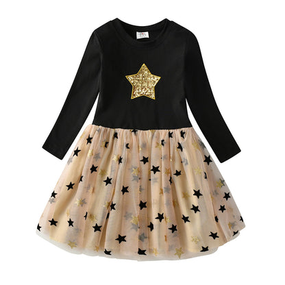 Kids Girls Star Sequins Princess Party Dress childrensterritory