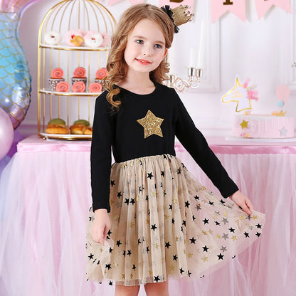 Kids Girls Star Sequins Princess Party Dress childrensterritory