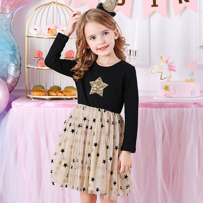 Kids Girls Star Sequins Princess Party Dress childrensterritory