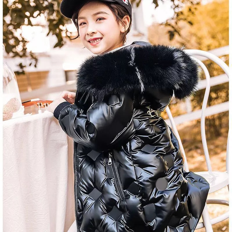Kids Girls Thick Warm Long Style Fur Collar Outerwear childrensterritory