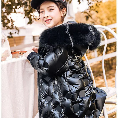 Kids Girls Thick Warm Long Style Fur Collar Outerwear childrensterritory