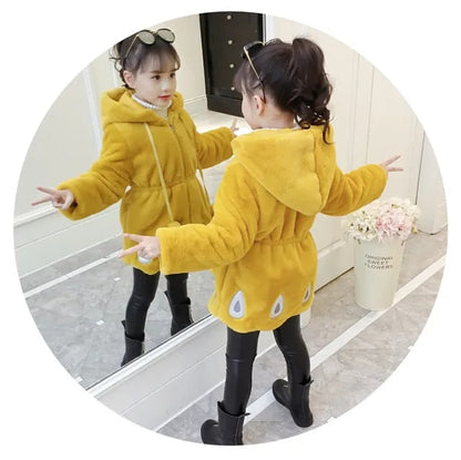 Kids Girls Thick Warm Long Style Fur Collar Outerwear childrensterritory
