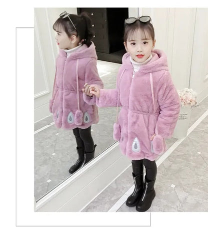 Kids Girls Thick Warm Long Style Fur Collar Outerwear childrensterritory