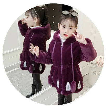 Kids Girls Thick Warm Long Style Fur Collar Outerwear childrensterritory