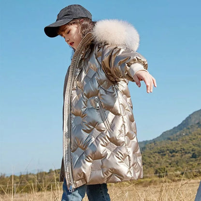 Kids Girls Thick Warm Long Style Fur Collar Outerwear childrensterritory