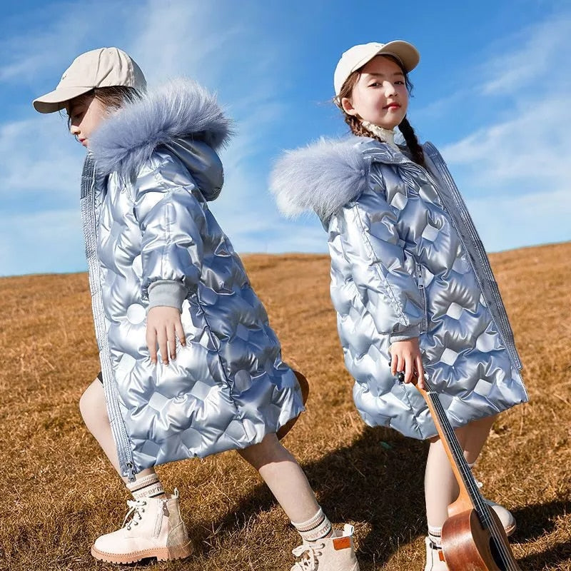 Kids Girls Thick Warm Long Style Fur Collar Outerwear childrensterritory