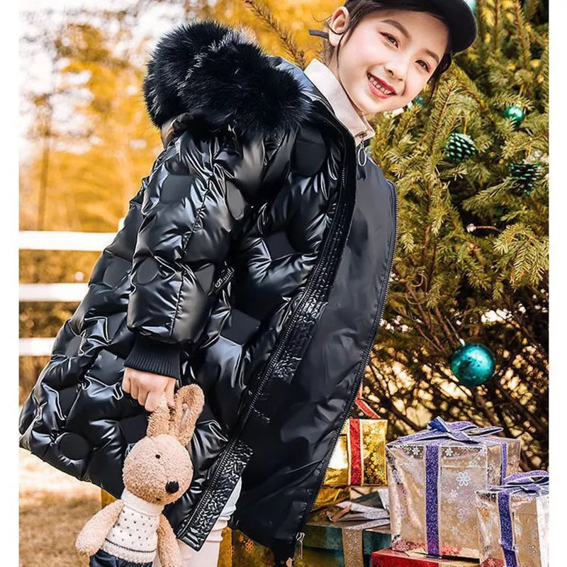Kids Girls Thick Warm Long Style Fur Collar Outerwear childrensterritory