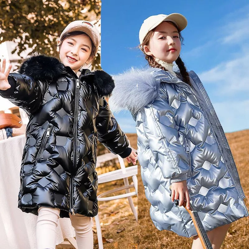Kids Girls Thick Warm Long Style Fur Collar Outerwear childrensterritory