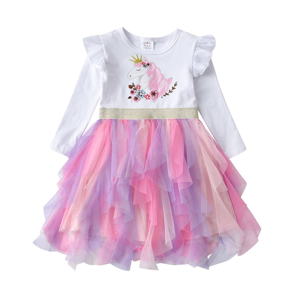 Kids Girls Unicorn Print Tulle Princess Dress childrensterritory
