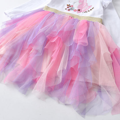 Kids Girls Unicorn Print Tulle Princess Dress childrensterritory