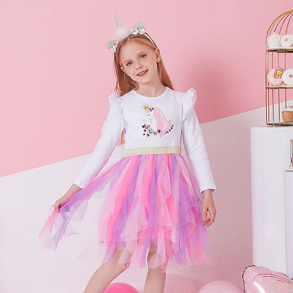 Kids Girls Unicorn Print Tulle Princess Dress childrensterritory