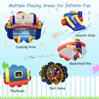 Kids Inflatable Castle w/ Slide &amp; 550W Blower childrensterritory