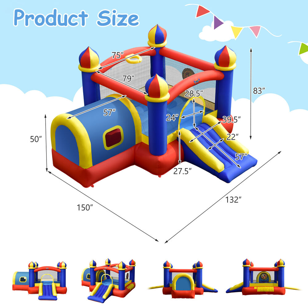 Kids Inflatable Castle w/ Slide &amp; 550W Blower childrensterritory