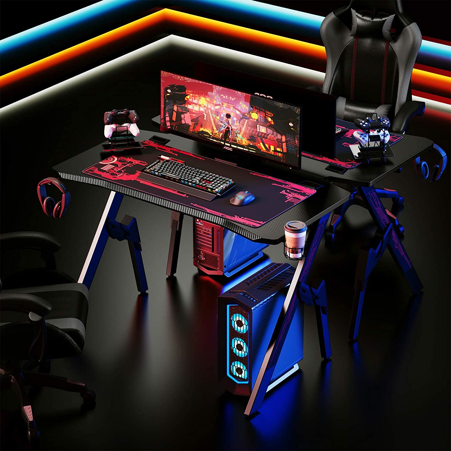 Kids K-Shaped Gaming Desk With Multiple Features childrensterritory