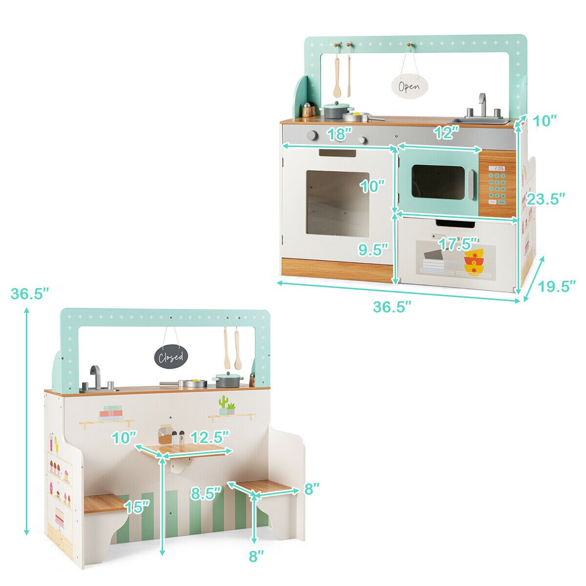Kids Kitchen &amp; Diner Restaurant Wooden Pretend Cooking Playset childrensterritory