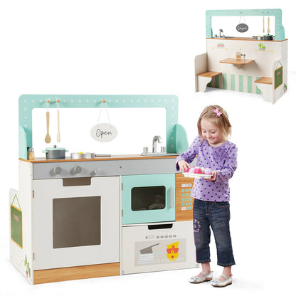 Kids Kitchen &amp; Diner Restaurant Wooden Pretend Cooking Playset childrensterritory