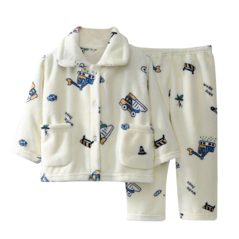 Kids Long Sleeve Flannel Pajamas Set/Sleepwear childrensterritory