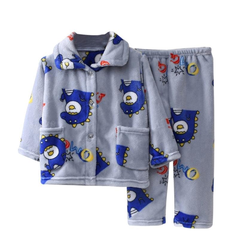 Kids Long Sleeve Flannel Pajamas Set/Sleepwear childrensterritory