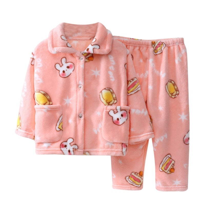 Kids Long Sleeve Flannel Pajamas Set/Sleepwear childrensterritory