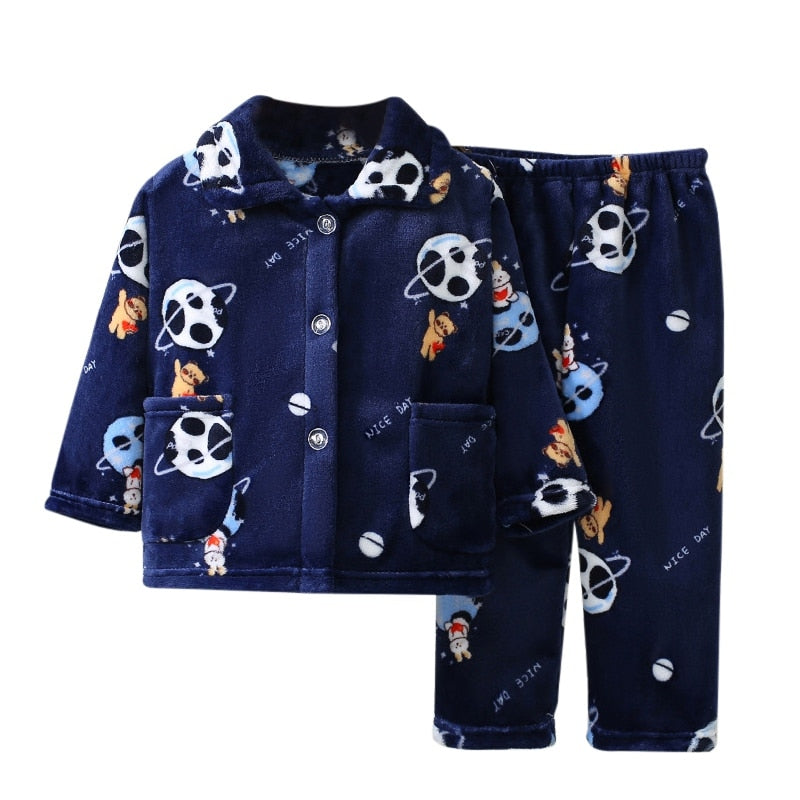 Kids Long Sleeve Flannel Pajamas Set/Sleepwear childrensterritory