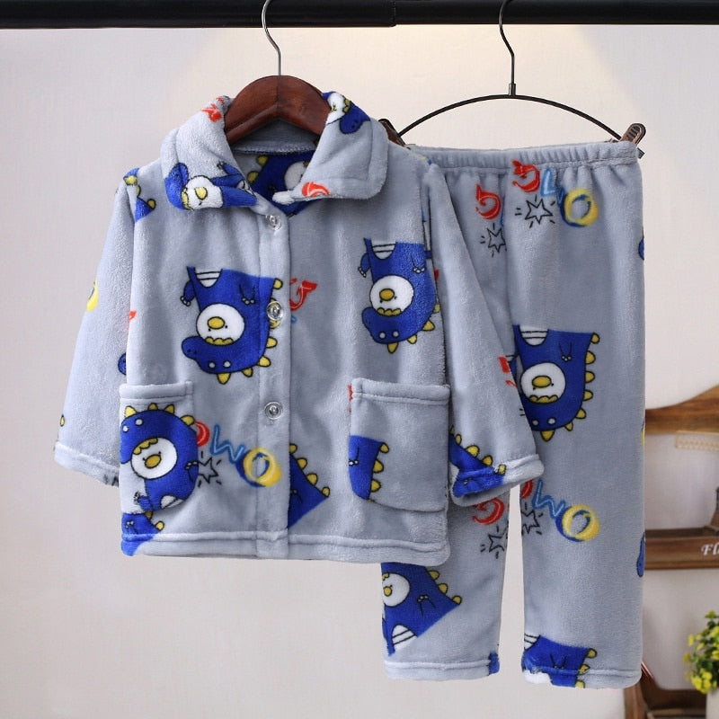 Kids Long Sleeve Flannel Pajamas Set/Sleepwear childrensterritory