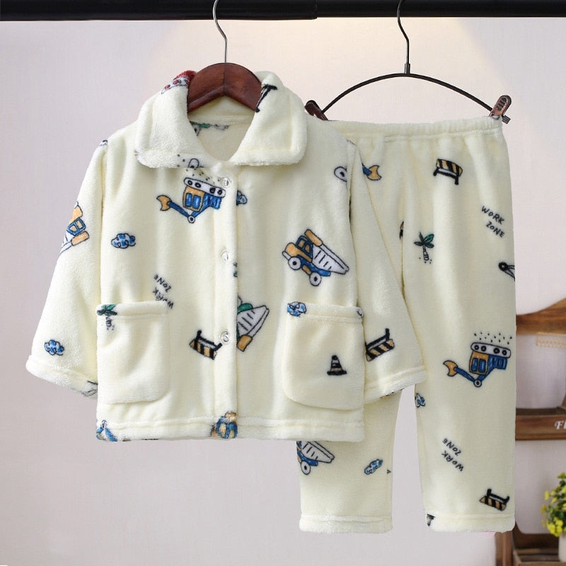 Kids Long Sleeve Flannel Pajamas Set/Sleepwear childrensterritory