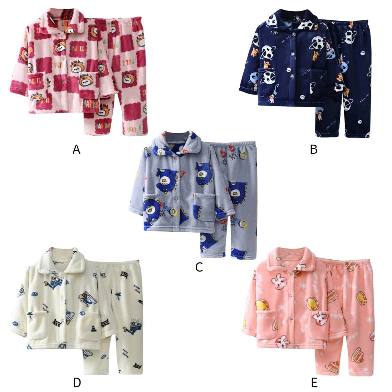 Kids Long Sleeve Flannel Pajamas Set/Sleepwear childrensterritory