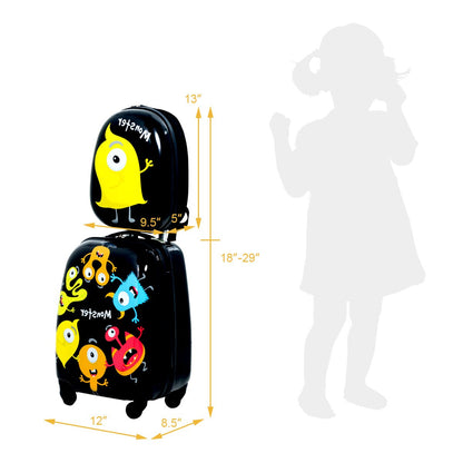 Kids Monster Print Rolling Trolley Suitcase childrensterritory