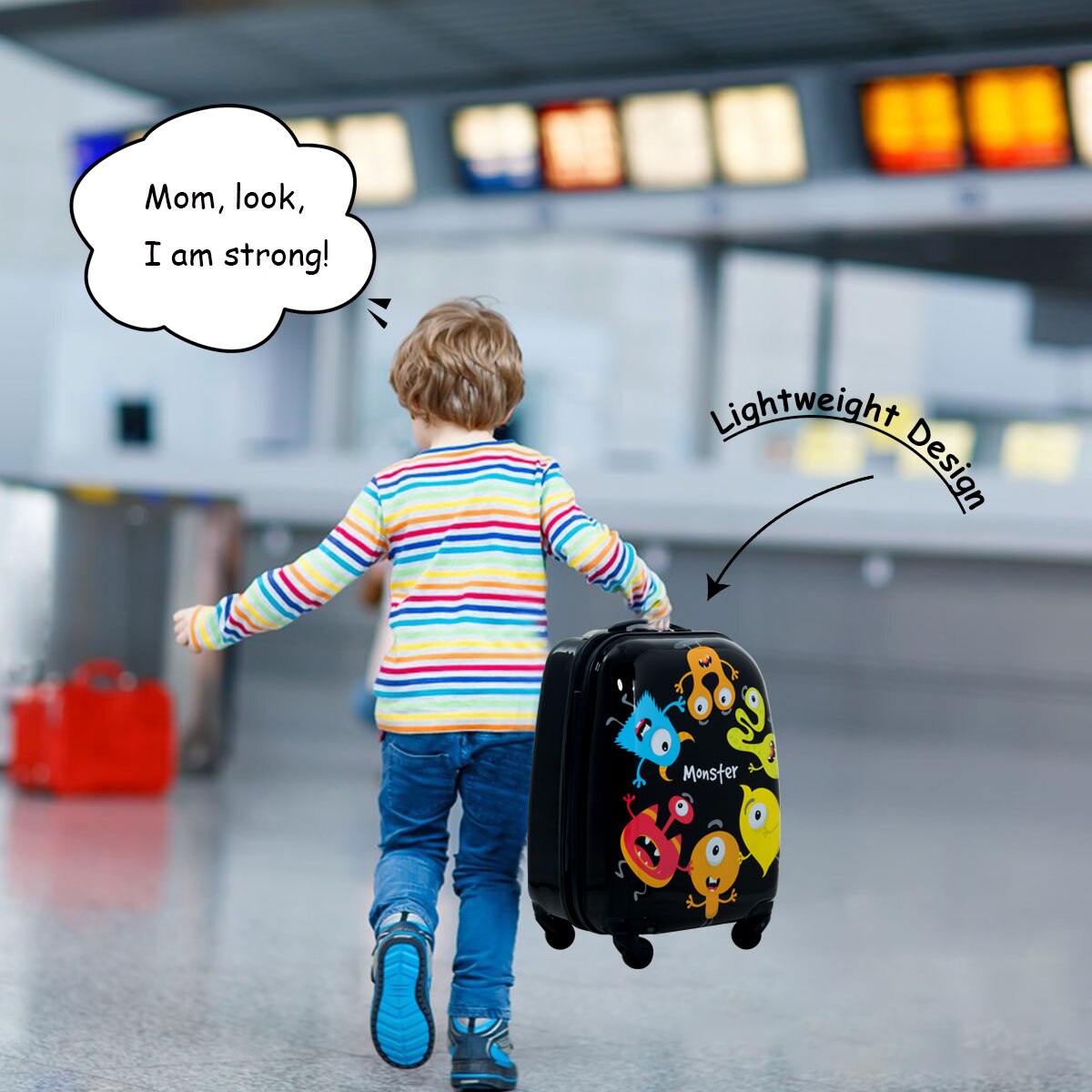 Kids Monster Print Rolling Trolley Suitcase childrensterritory