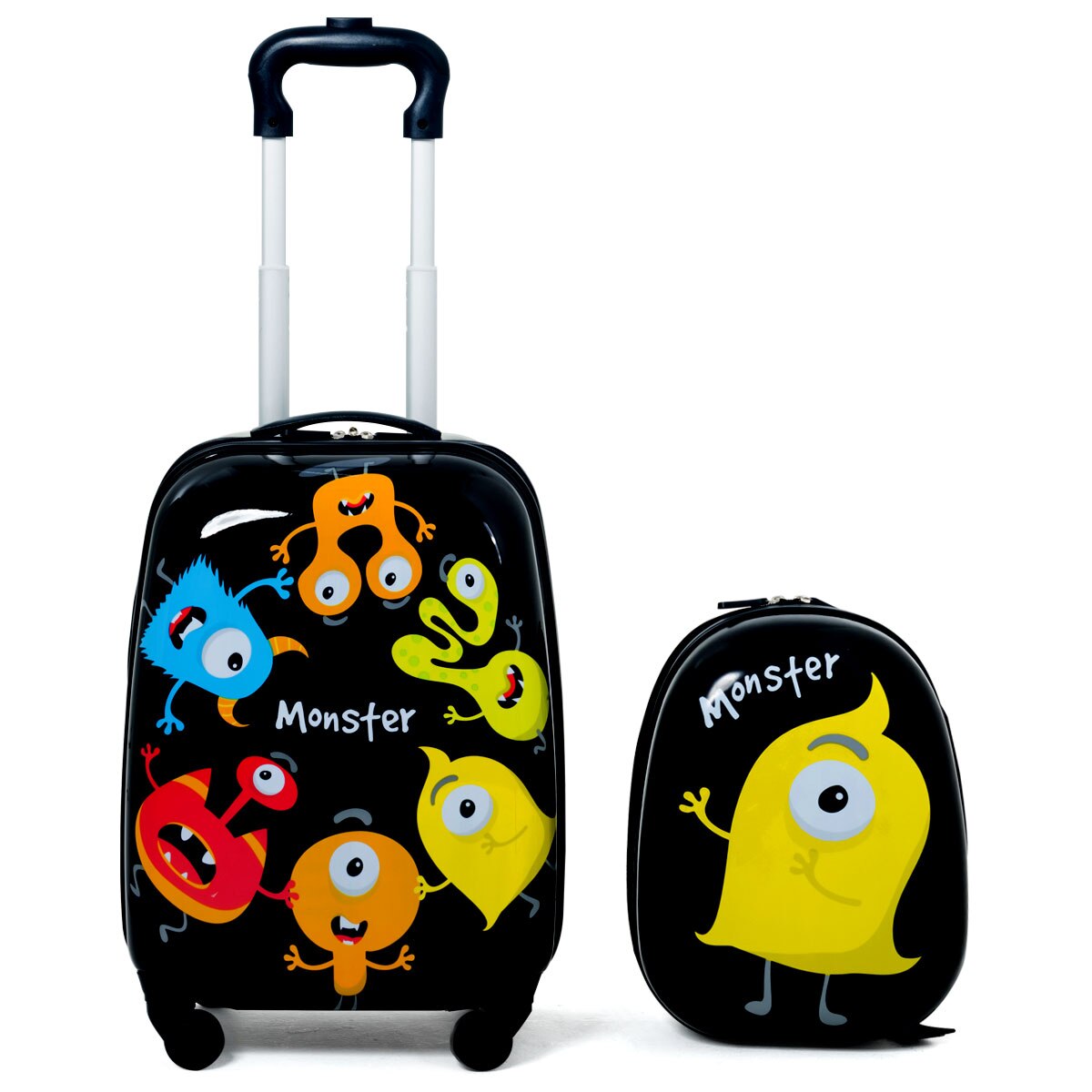 Kids Monster Print Rolling Trolley Suitcase childrensterritory
