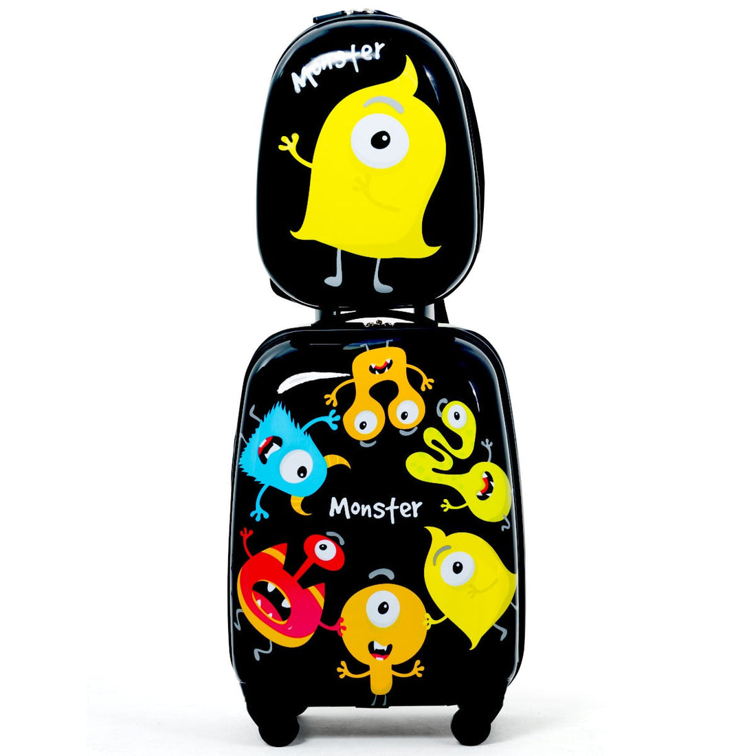 Kids Monster Print Rolling Trolley Suitcase childrensterritory