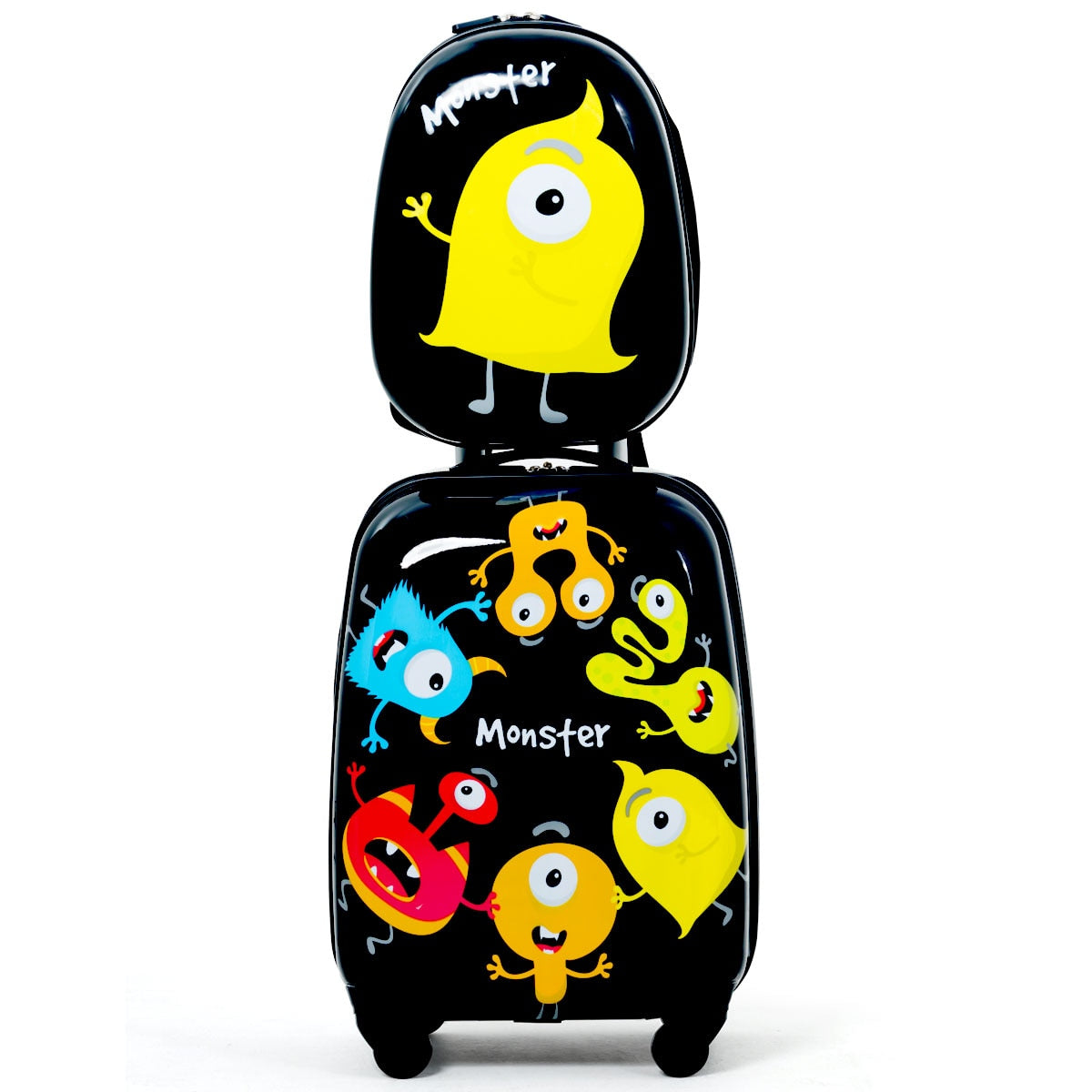 Kids Monster Print Rolling Trolley Suitcase childrensterritory