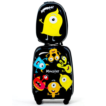 Kids Monster Print Rolling Trolley Suitcase childrensterritory
