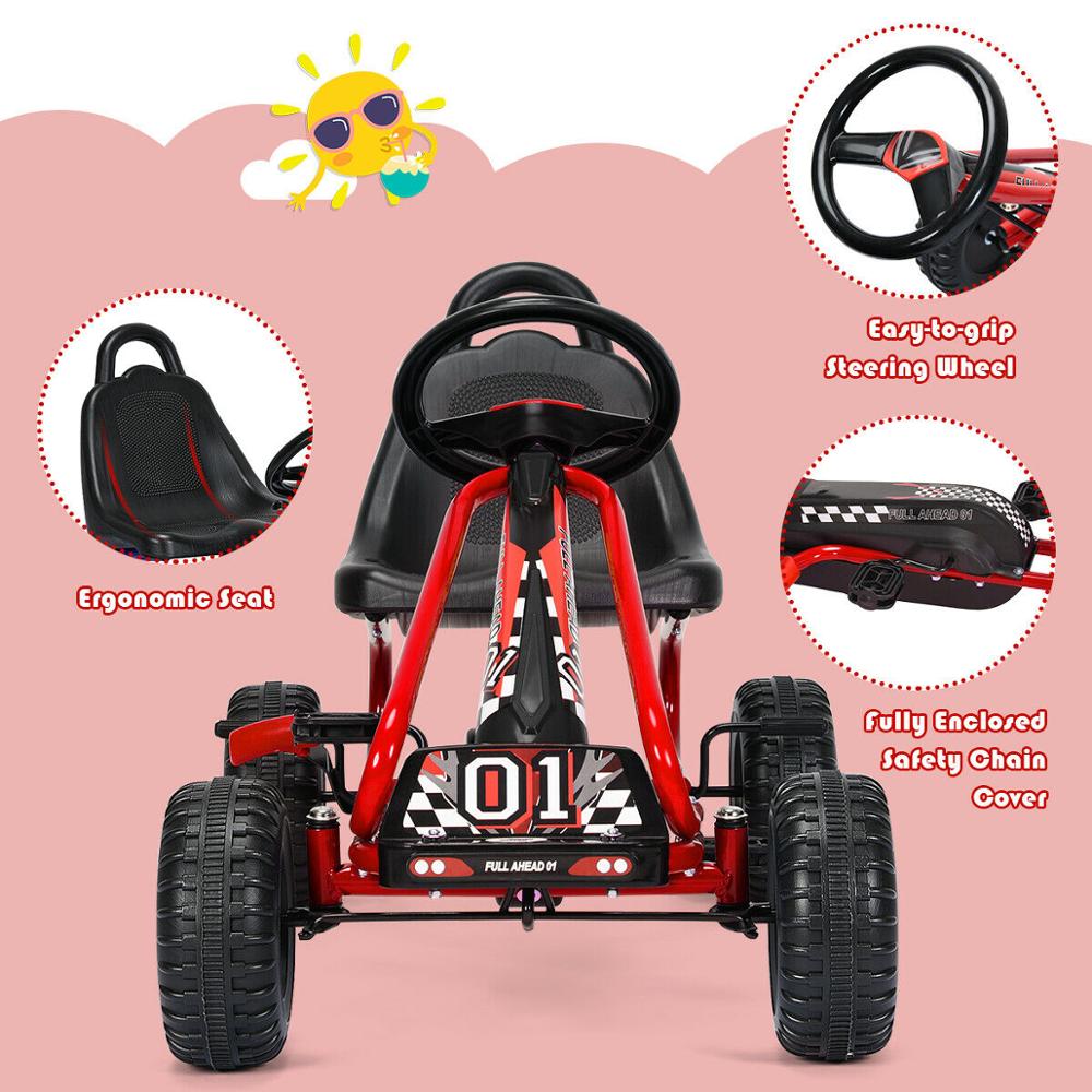 Kids Pedal Ride-On Toys w/ Adjustable Seat &amp; Handbrake childrensterritory