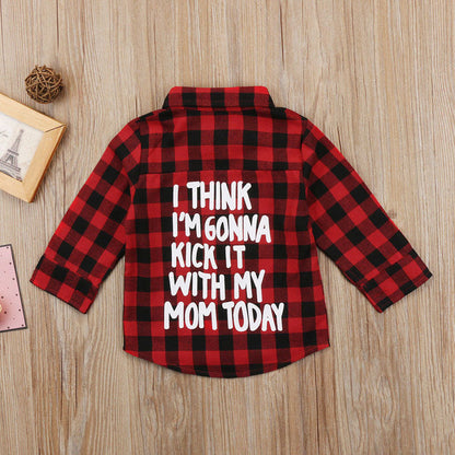 Kids Plaid Turn Down Collar Shirt w/Long Sleeve childrensterritory