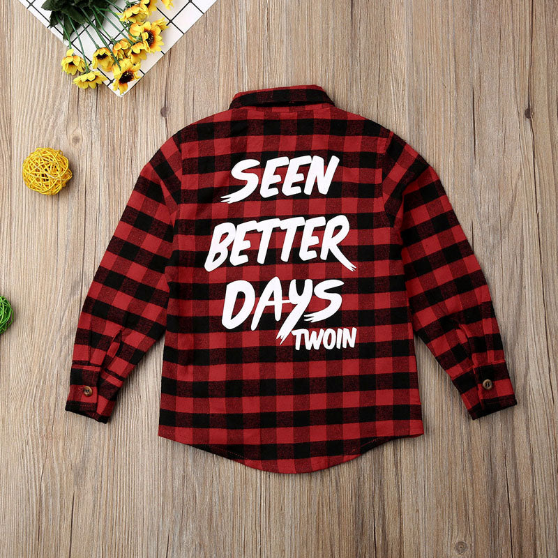 Kids Plaid Turn Down Collar Shirt w/Long Sleeve childrensterritory