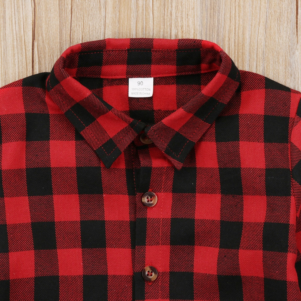 Kids Plaid Turn Down Collar Shirt w/Long Sleeve childrensterritory