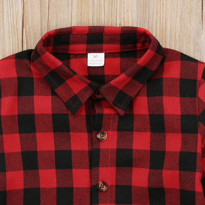 Kids Plaid Turn Down Collar Shirt w/Long Sleeve childrensterritory
