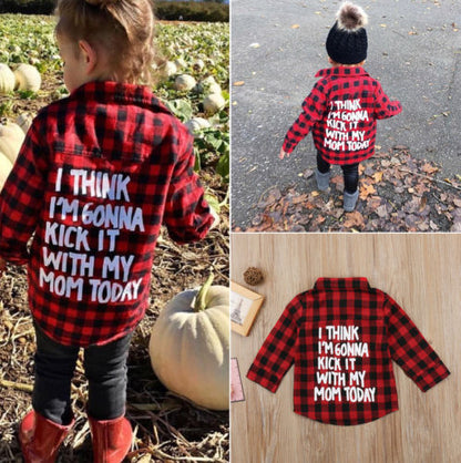 Kids Plaid Turn Down Collar Shirt w/Long Sleeve childrensterritory