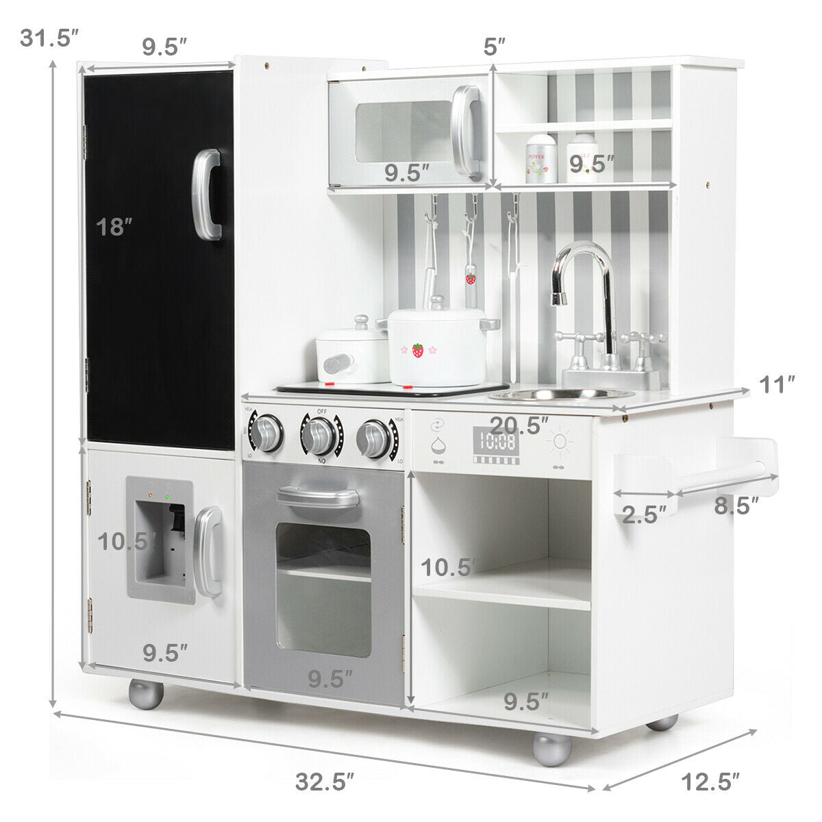 Kids Pretend White Kitchen Playset w/ Utensils childrensterritory