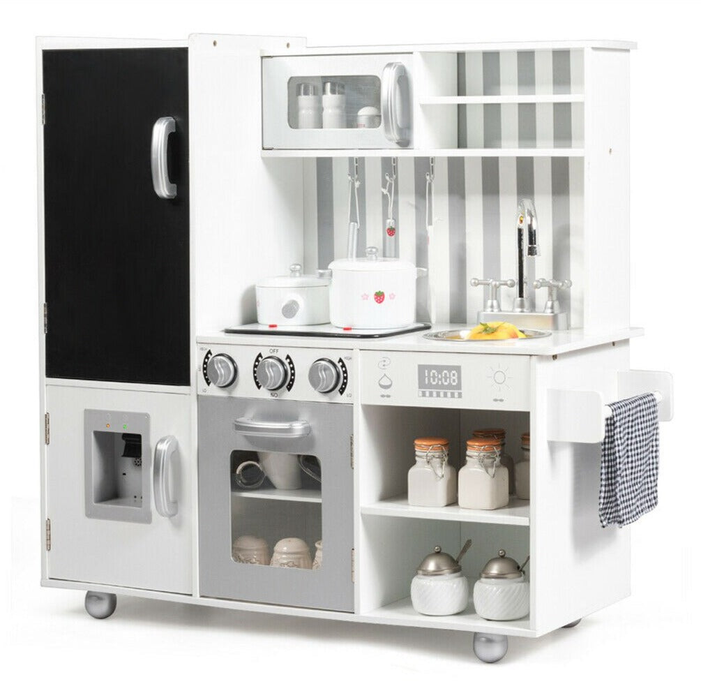 Kids Pretend White Kitchen Playset w/ Utensils childrensterritory