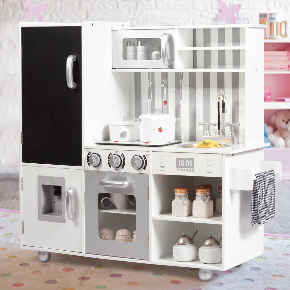 Kids Pretend White Kitchen Playset w/ Utensils childrensterritory