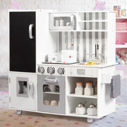 Kids Pretend White Kitchen Playset w/ Utensils childrensterritory