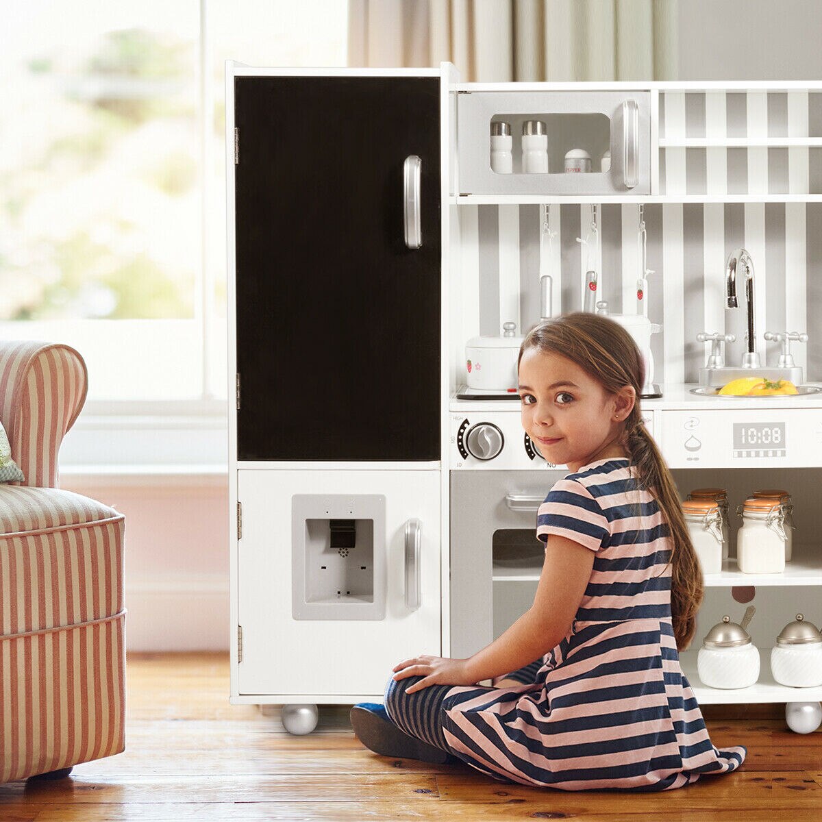 Kids Pretend White Kitchen Playset w/ Utensils childrensterritory