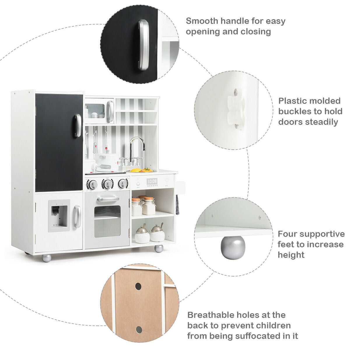 Kids Pretend White Kitchen Playset w/ Utensils childrensterritory