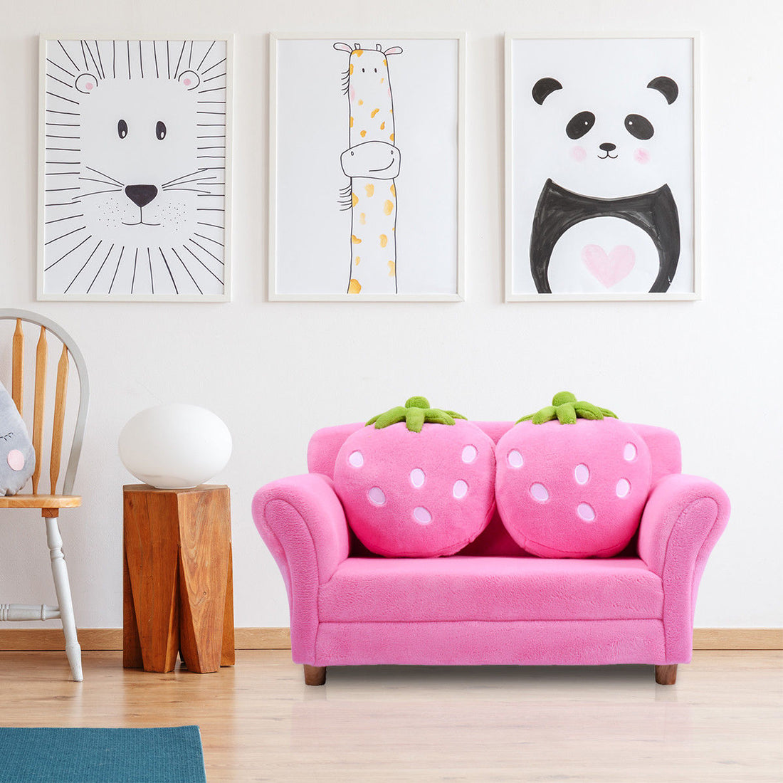 Kids Sofa Strawberry Designed Armrest Lounge Couch w/2 Pillow childrensterritory