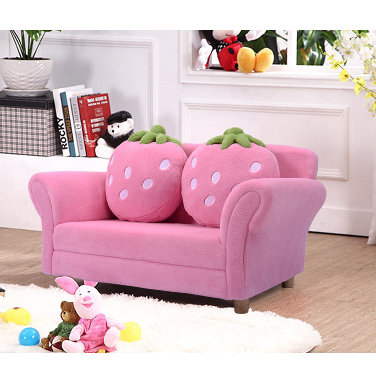Kids Sofa Strawberry Designed Armrest Lounge Couch w/2 Pillow childrensterritory