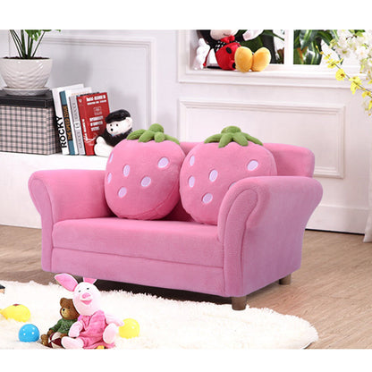 Kids Sofa Strawberry Designed Armrest Lounge Couch w/2 Pillow childrensterritory