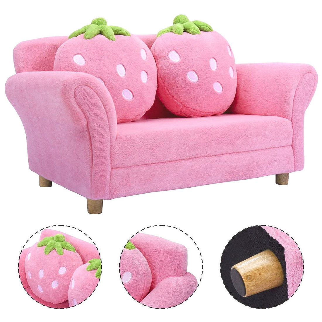 Kids Sofa Strawberry Designed Armrest Lounge Couch w/2 Pillow childrensterritory
